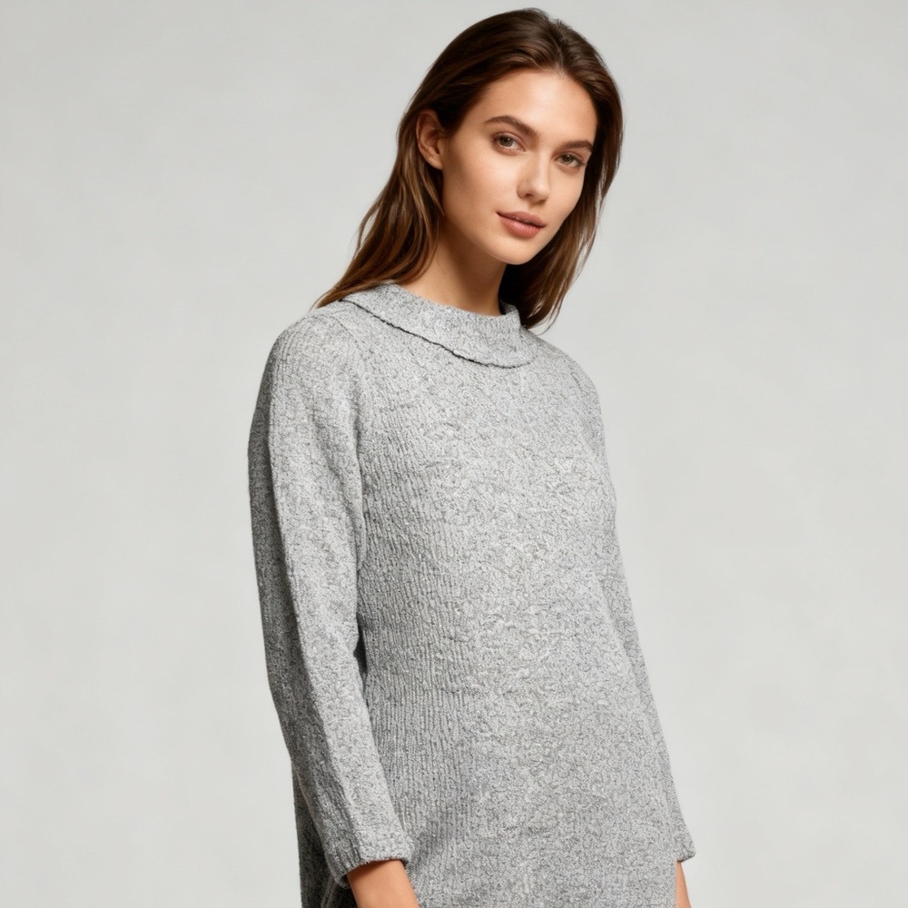 LOFT Outlet Heathered Gray Mock Neck Long‎ Sleeve Knit Top/Sweater - Size Medium